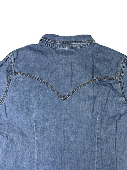 Wrangler Retro Blue Pearl Snap Western Cotton Shirt Women's Large
