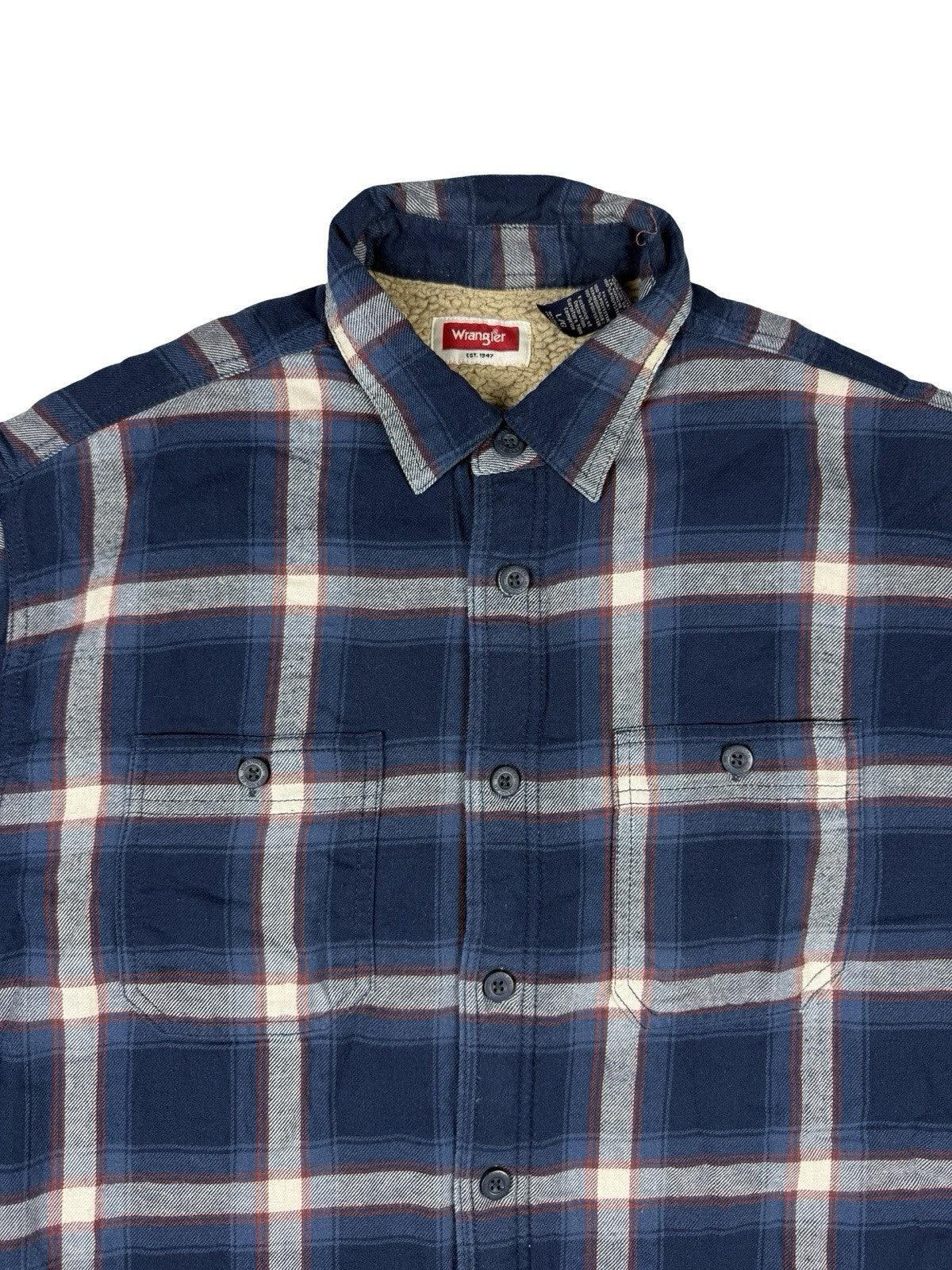 Wrangler Blue Plaid Fleece Lined Shirt Jacket Large