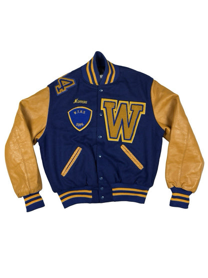 Vtg Grand Sporting Goods Blue USA High School Football Letterman Jacket Large