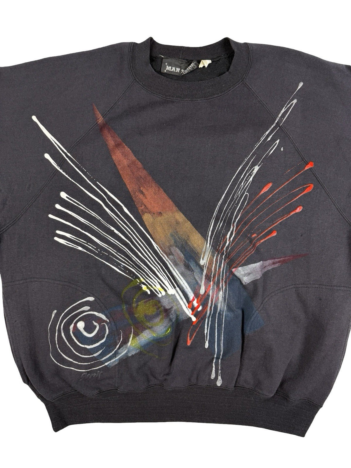 Vintage 80's GDR Man Size Black Abstract Splash Graphic Sweatshirt 2XL