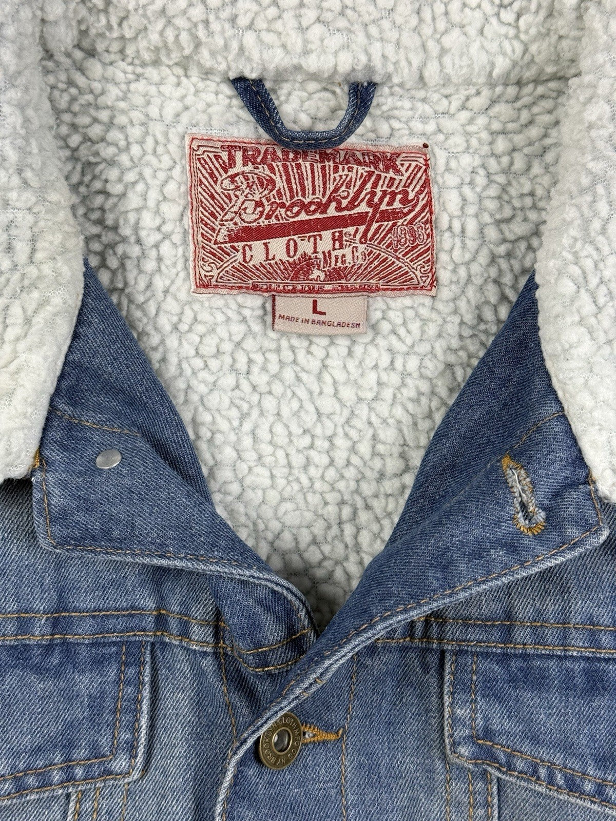 Brooklyn Cloth Retro Blue Shearling Lined Trucker Jacket Large