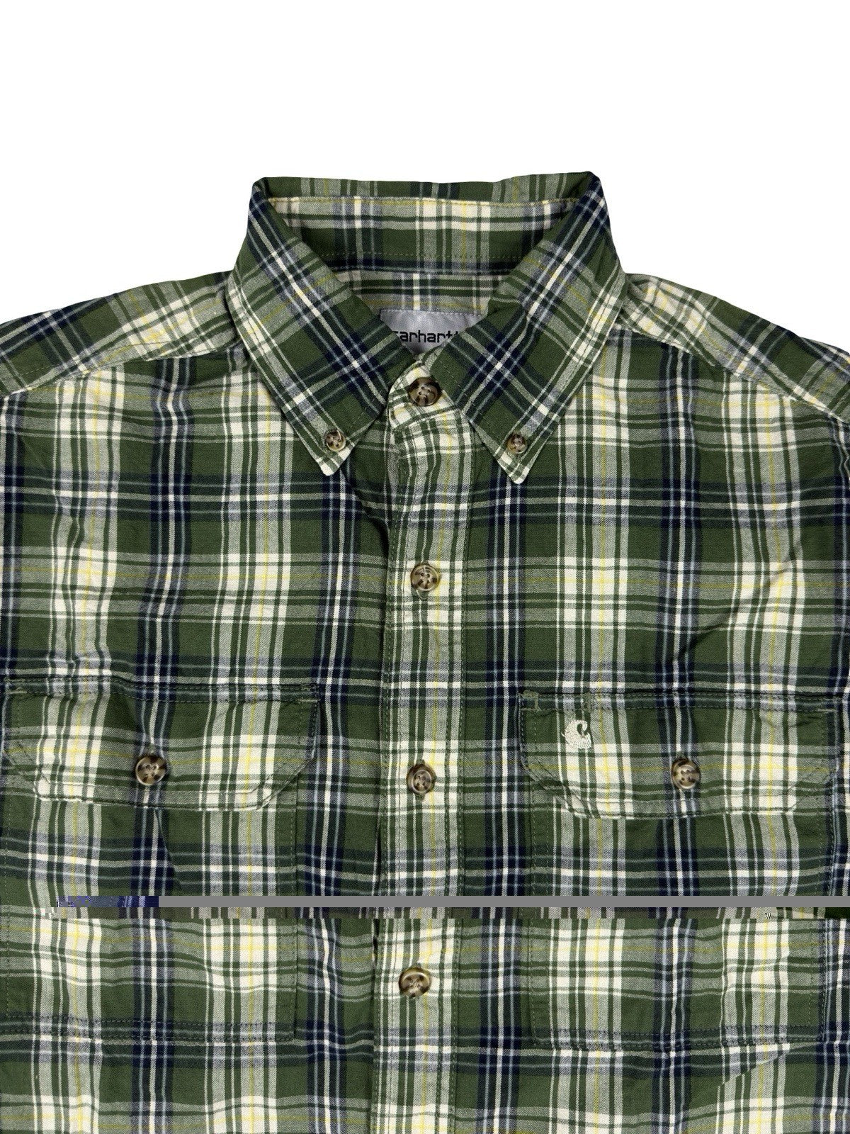 Carhartt Green Plaid Cotton Short Sleeve Flannel Shirt Small