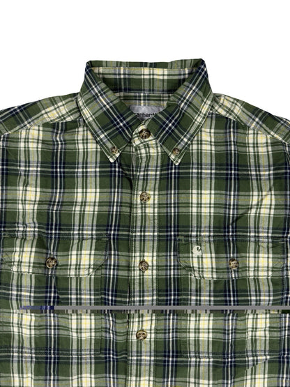 Carhartt Green Plaid Cotton Short Sleeve Flannel Shirt Small