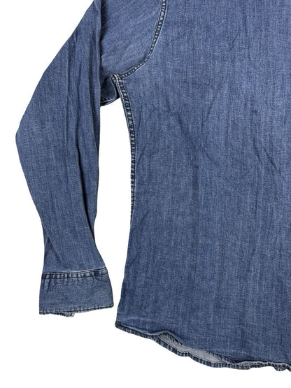 Wrangler Flex Comfort Blue Pearl Snap Western Denim Shirt Large