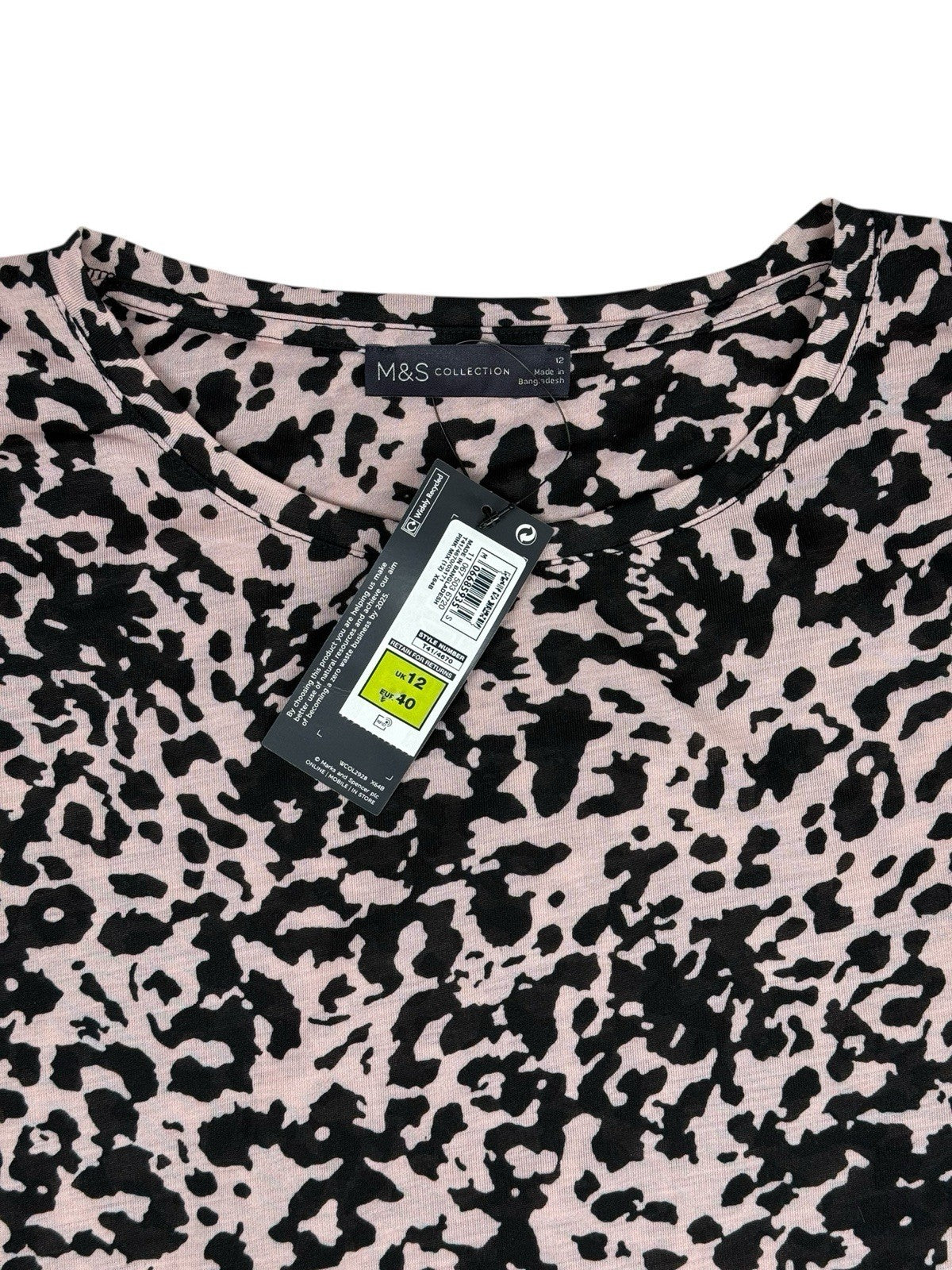 BNWT M&S Pink Leopard Print Long Sleeve Polyester Top