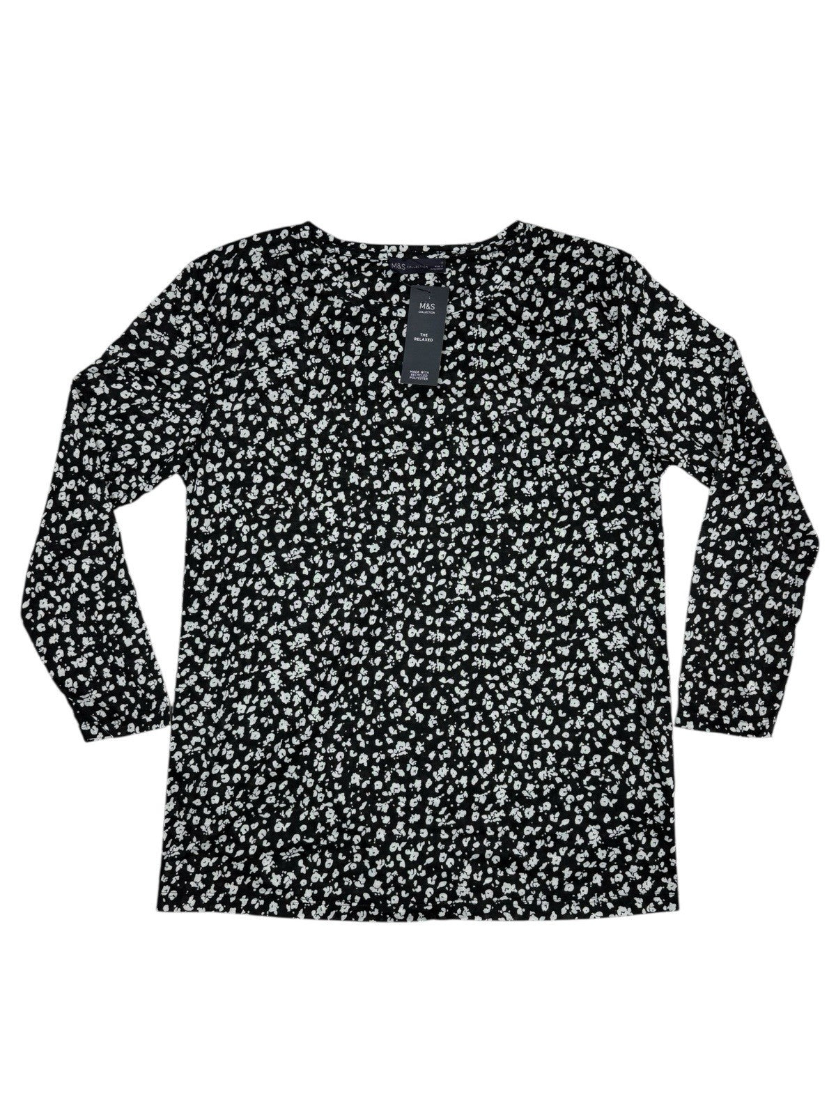 BNWT M&S Black Leopard Print Long Sleeve Polyester Top