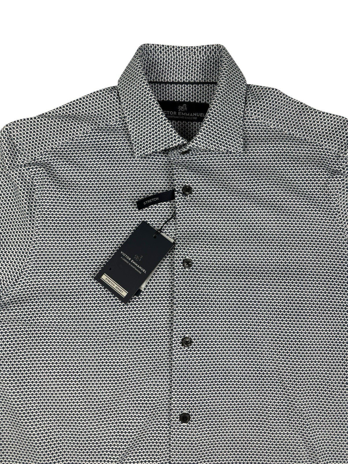 Victor Emmanuel White/Blue Stripe Pattern Stretch Shirt Small (15in Collar)