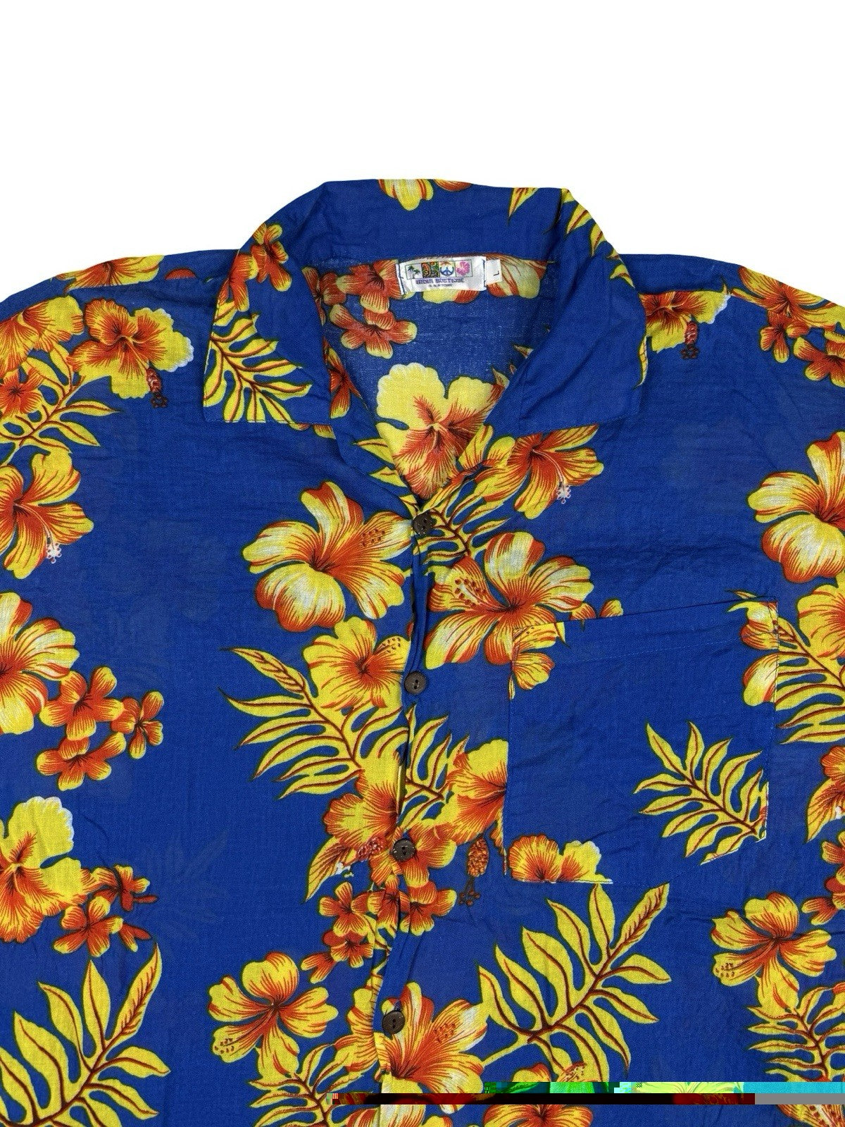 India Boutique Blue Floral Hawaiian Beach Holiday Short Sleeve Shirt Large
