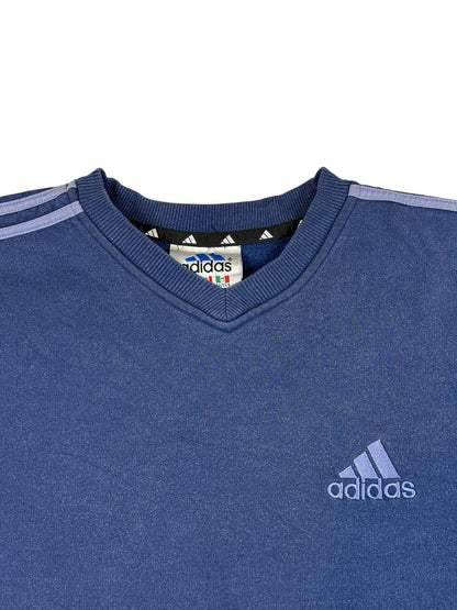 Adidas Vintage Blue Striped V-Neck Jumper Large