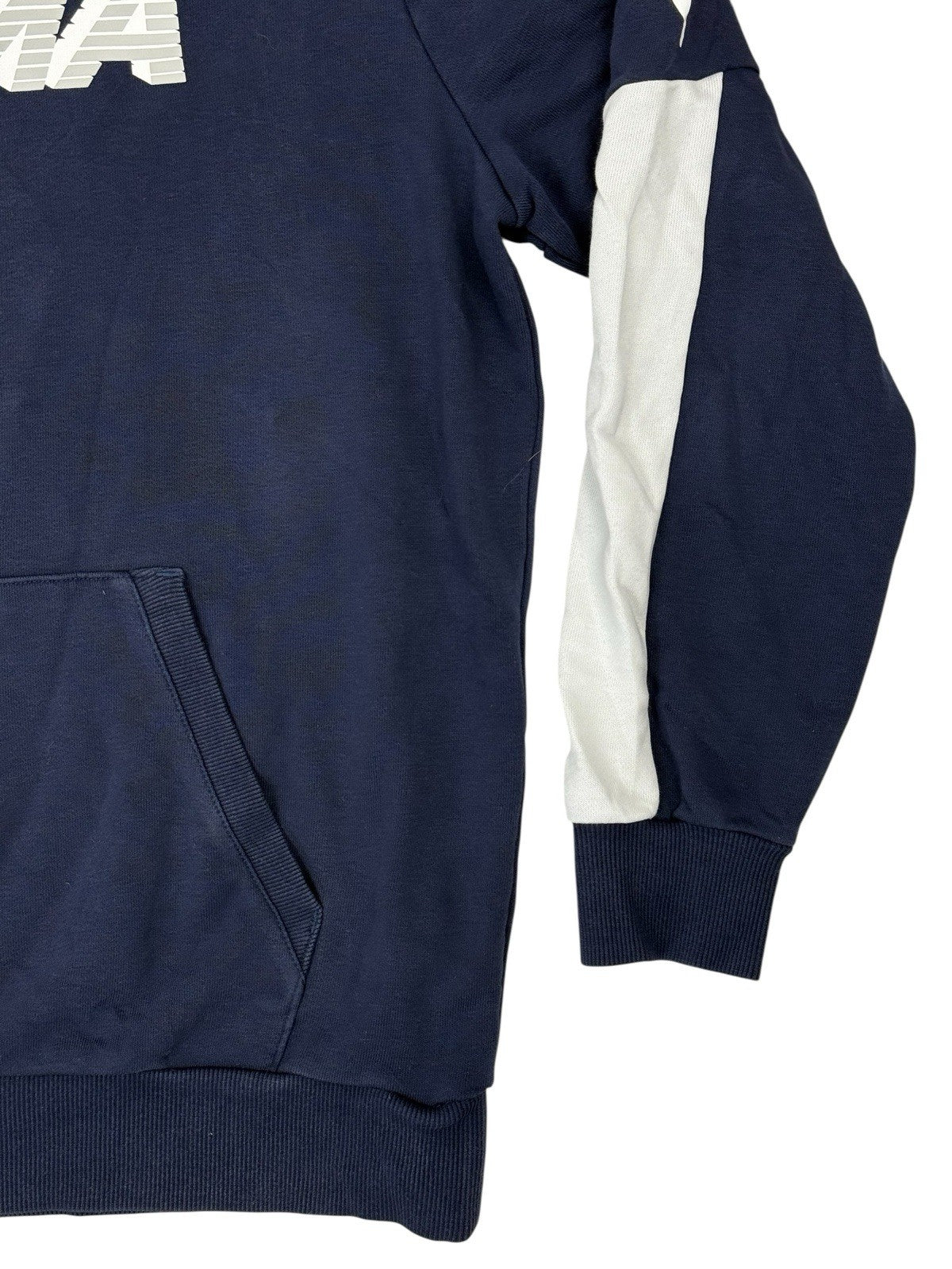 Puma Blue Colourblock Print Spellout Logo Hoodie Sweatshirt Medium