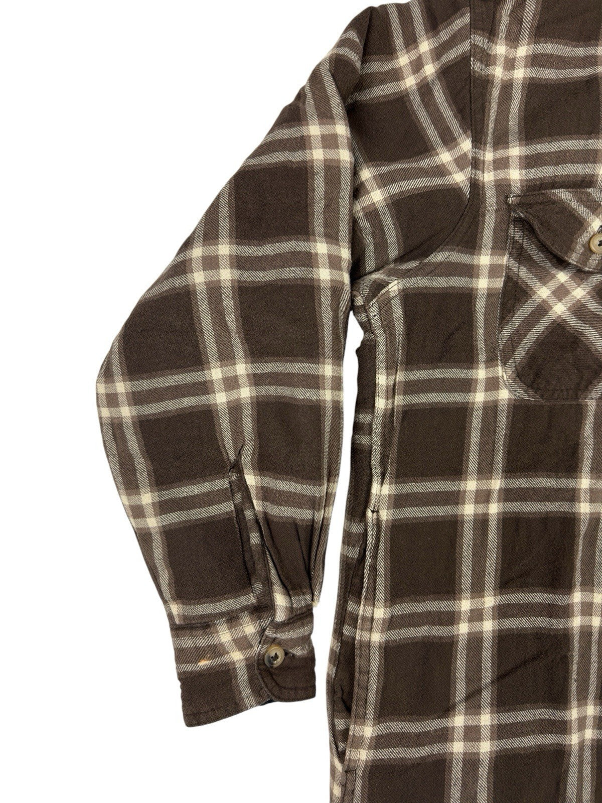 Wrangler Brown Plaid Shearling Fleece Lined Shirt Jacket Medium