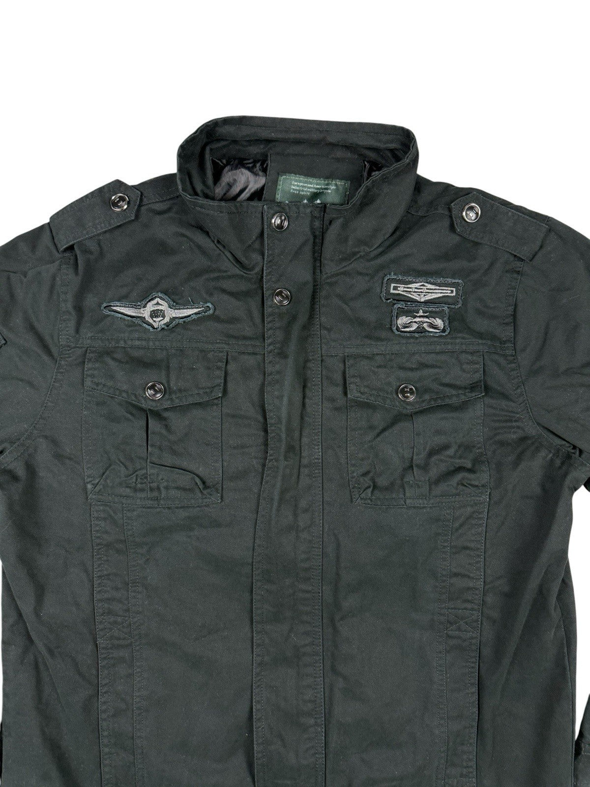 Free Spirit Black Zip Military Coat Jacket Medium