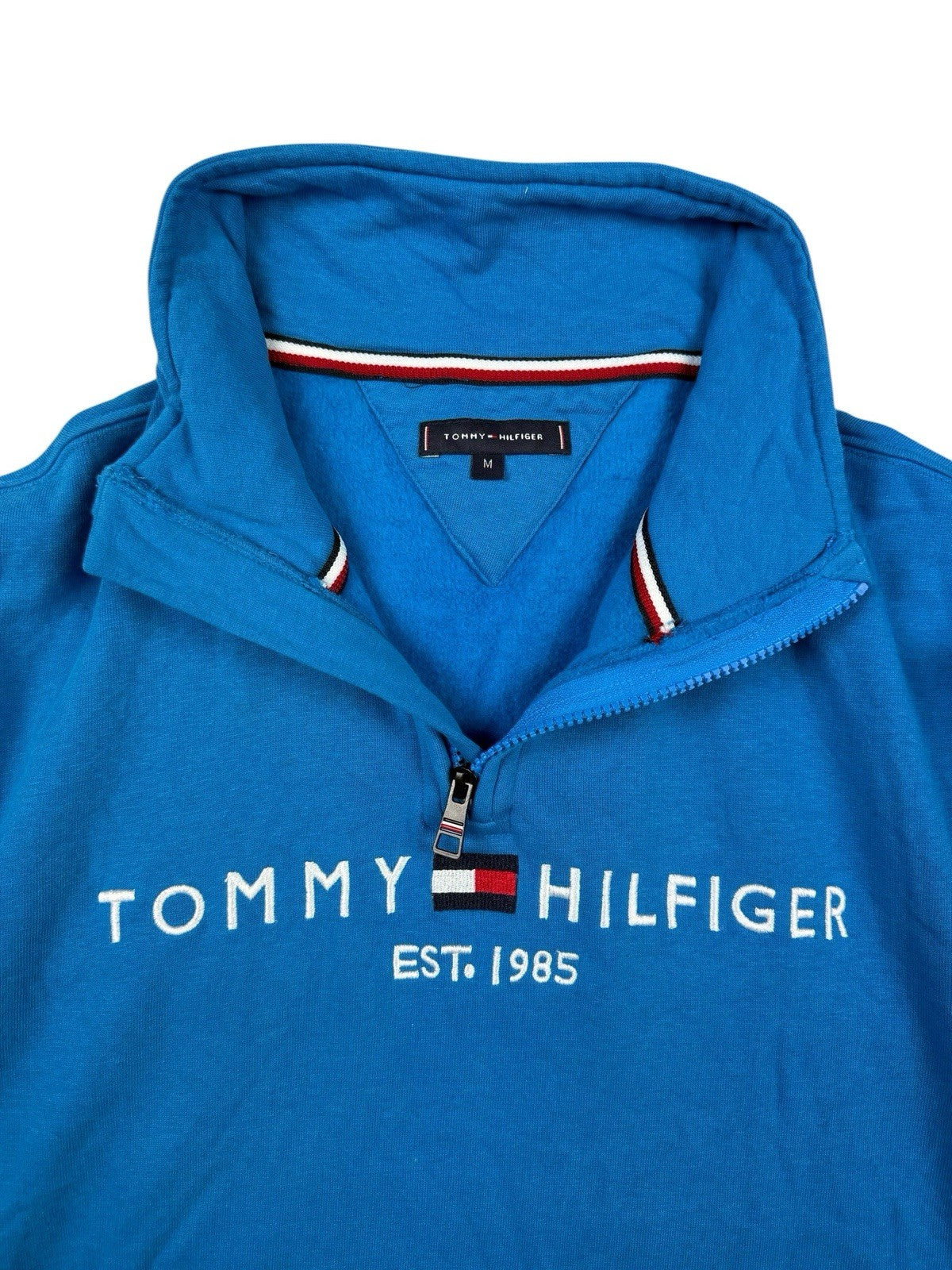 Tommy Hilfiger Blue 1/4 Zip Embroidered Jumper Medium