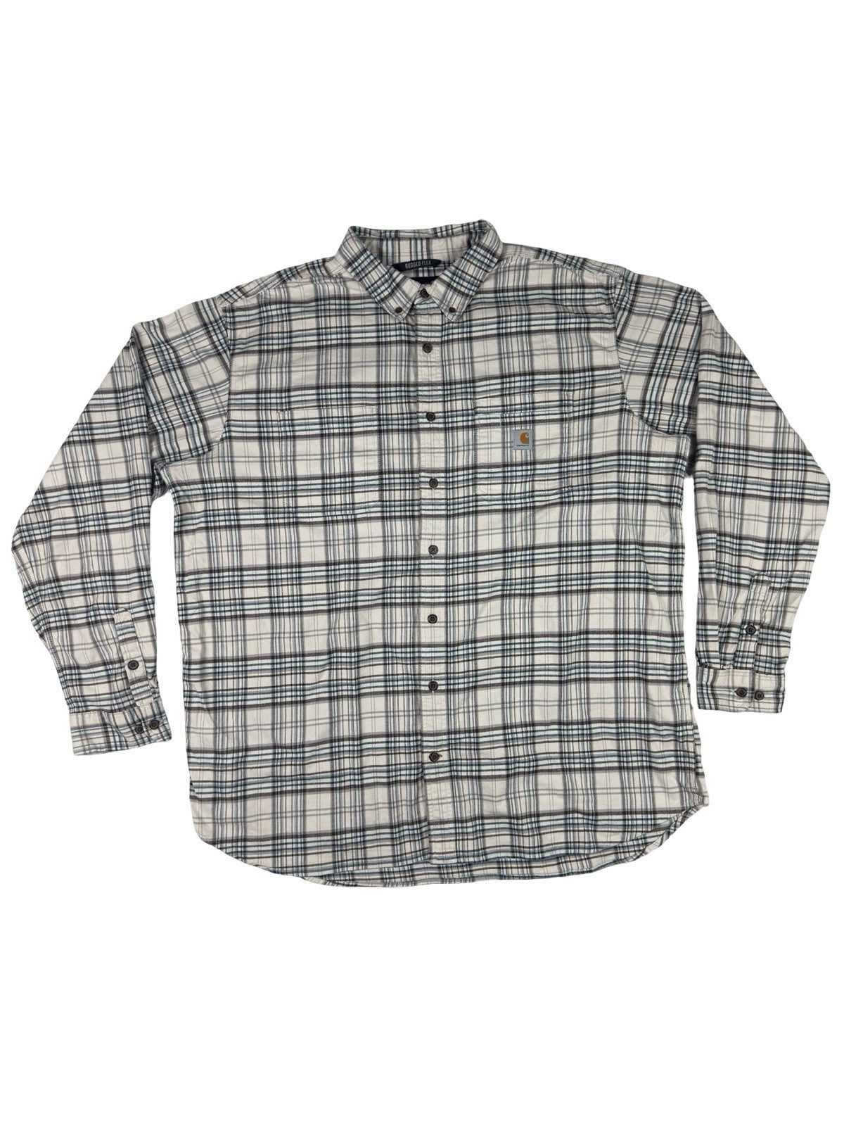 Carhartt Rugged Flex Relaxed Fit White Plaid Flannel Button Shirt 2XL Tall