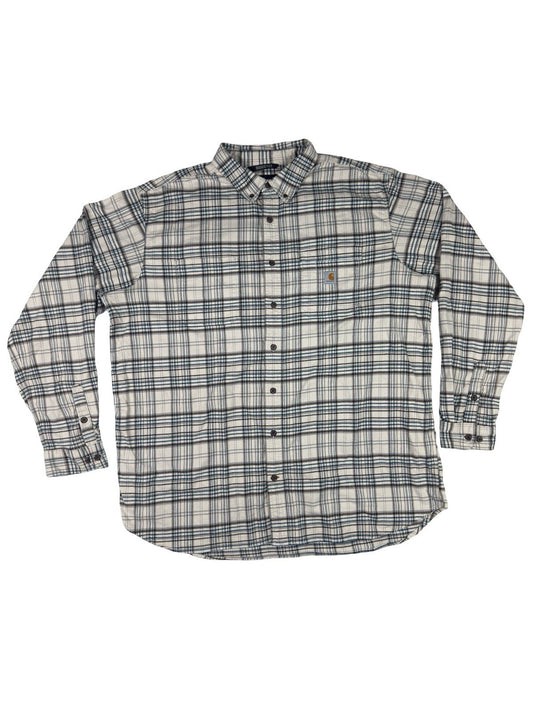 Carhartt Rugged Flex Relaxed Fit White Plaid Flannel Button Shirt 2XL Tall