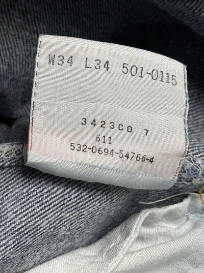 Levi's 501 Vintage 90's Blue Denim Jeans 34W 34L Made in USA