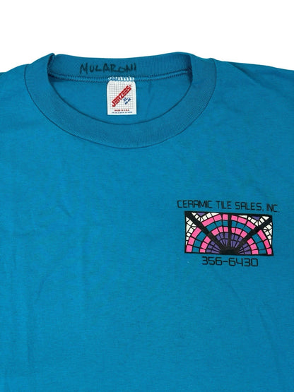 Jerzees Vintage Blue Printed 90's Tile Company Top XL