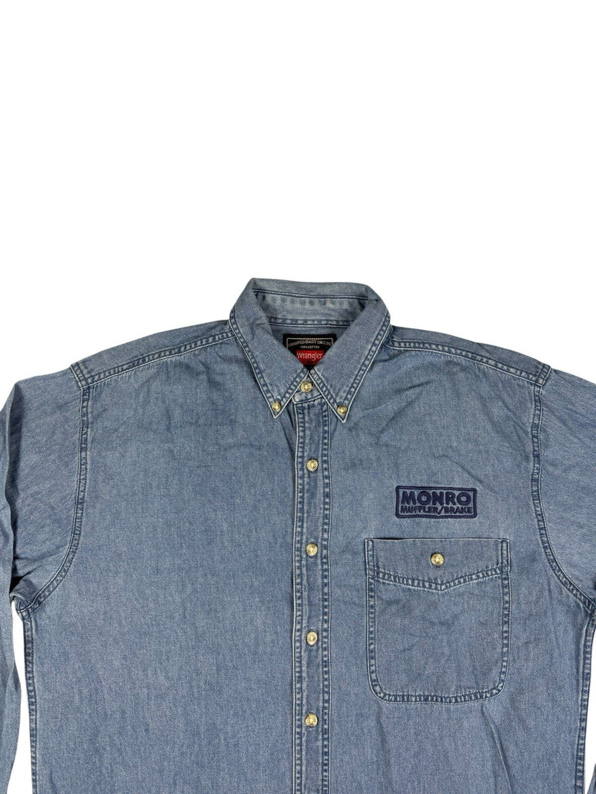 Wrangler Hero Retro Blue Denim Long Sleeve Cotton Work Shirt Medium