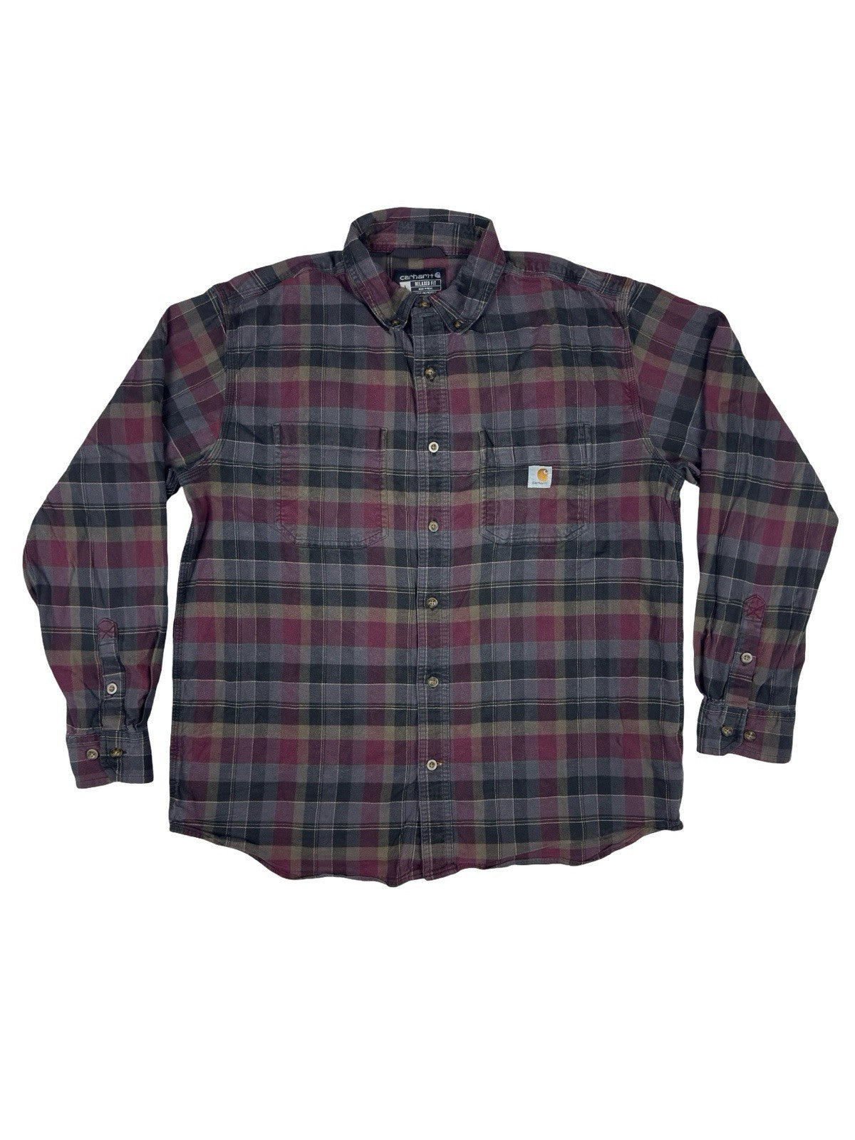 Carhartt Rugged Flex Relaxed Fit Purple Plaid Flannel Shirt Large