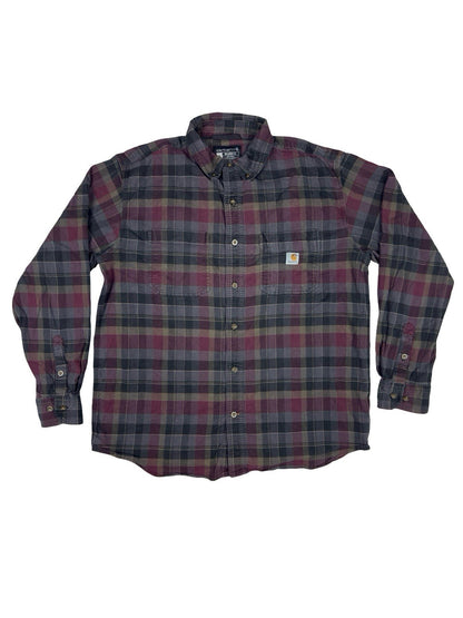 Carhartt Rugged Flex Relaxed Fit Purple Plaid Flannel Shirt Large