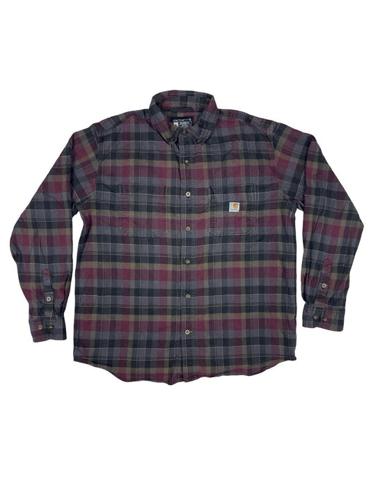 Carhartt Rugged Flex Relaxed Fit Purple Plaid Flannel Shirt Large