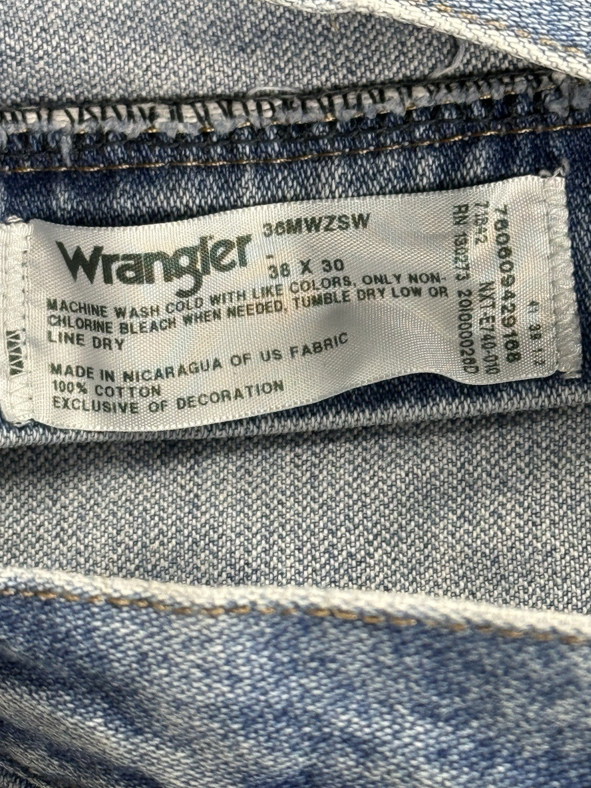 Wrangler 36MWZ Slim Fit Blue Denim Jeans 38W 30L