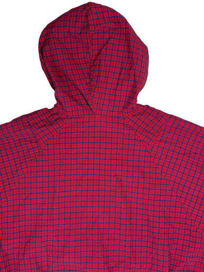 LL Bean Vintage Red Plaid Pullover Hooded Poncho Large