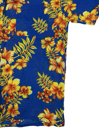 India Boutique Blue Floral Hawaiian Beach Holiday Short Sleeve Shirt Large