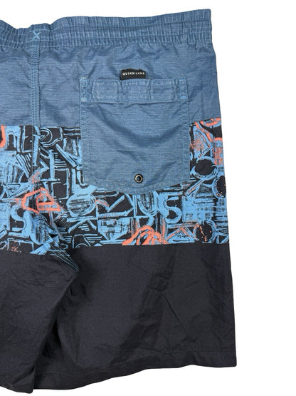 Quiksilver Retro Blue Patterned Polyester Lined Swim Trunks 36W