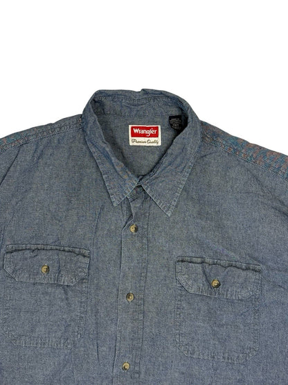 Wrangler Blue Cotton Collared Short Sleeve Shirt 2XL