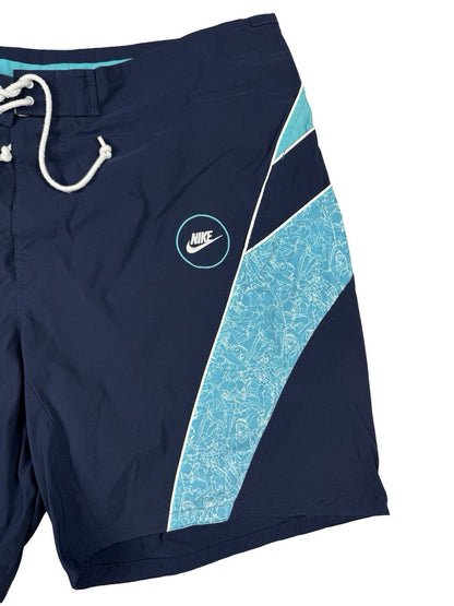 Nike Retro Blue Mesh Web Lined Swim Trunk Board Shorts Size Large (36)