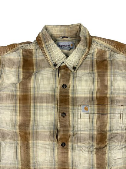 Carhartt Relaxed Fit Lightweight Beige Plaid Short Sleeve Shirt Medium