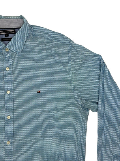 Tommy Hilfiger Blue Polka Dot Collared Shirt Large