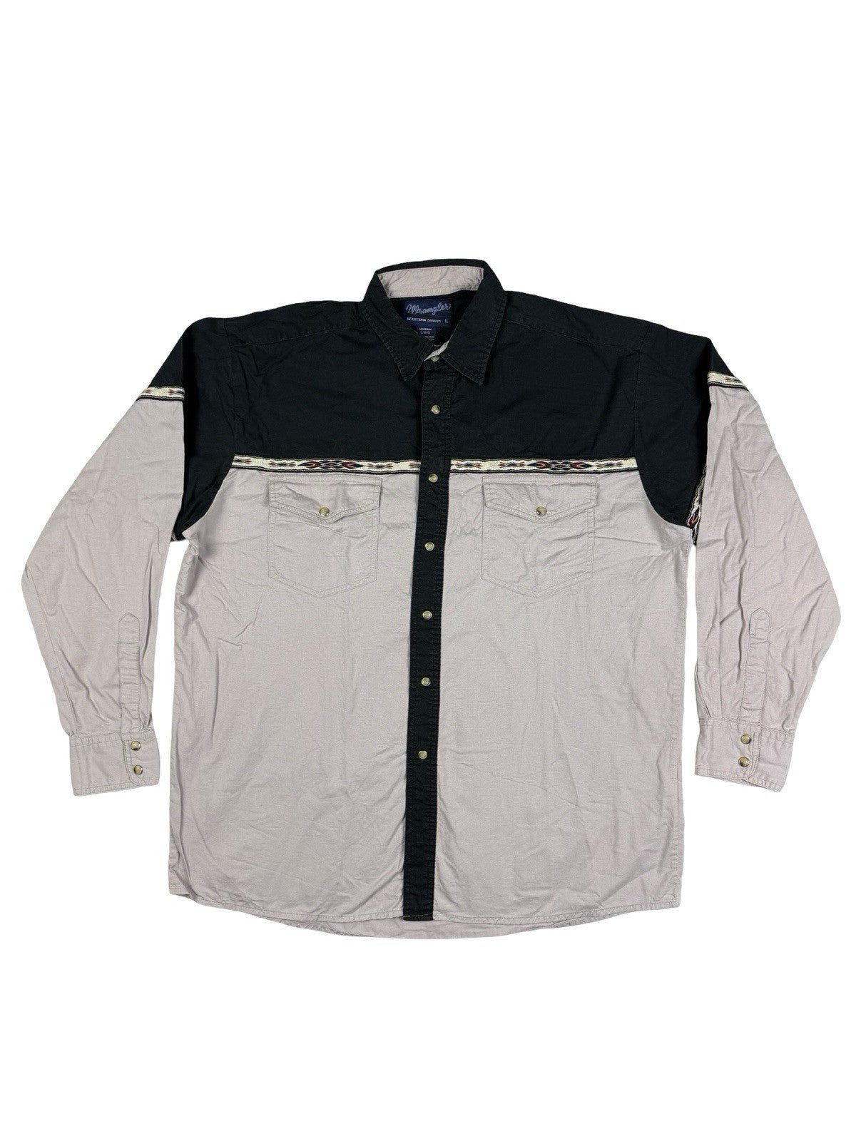 Wrangler Vintage Grey Pearl Snap Western Cowboy Shirt Large