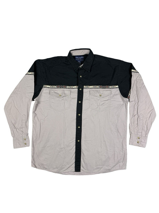 Wrangler Vintage Grey Pearl Snap Western Cowboy Shirt Large