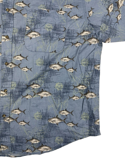 Puritan Retro Blue Hawaiian Fish Holiday Shirt 2XL