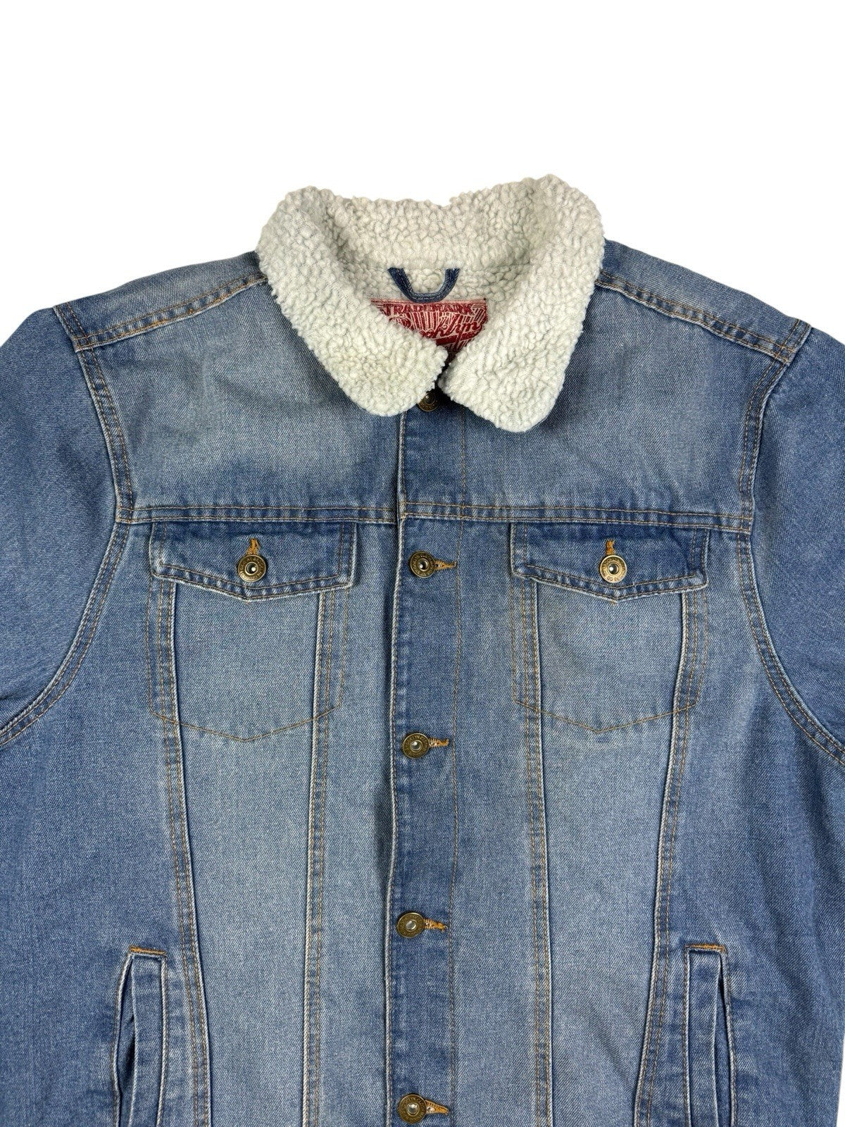 Brooklyn Cloth Retro Blue Shearling Lined Trucker Jacket Large