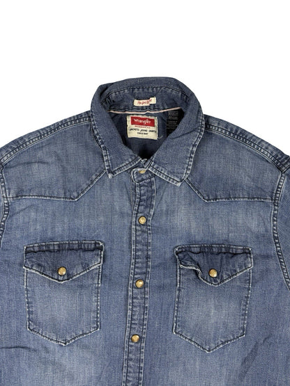 Wrangler Flex Comfort Blue Pearl Snap Western Denim Shirt Large