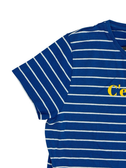 BNWT M&S Blue Stripe C'est la Vie Cotton Blend Top