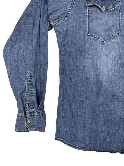 Wrangler Flex Comfort Blue Pearl Snap Western Denim Shirt Large
