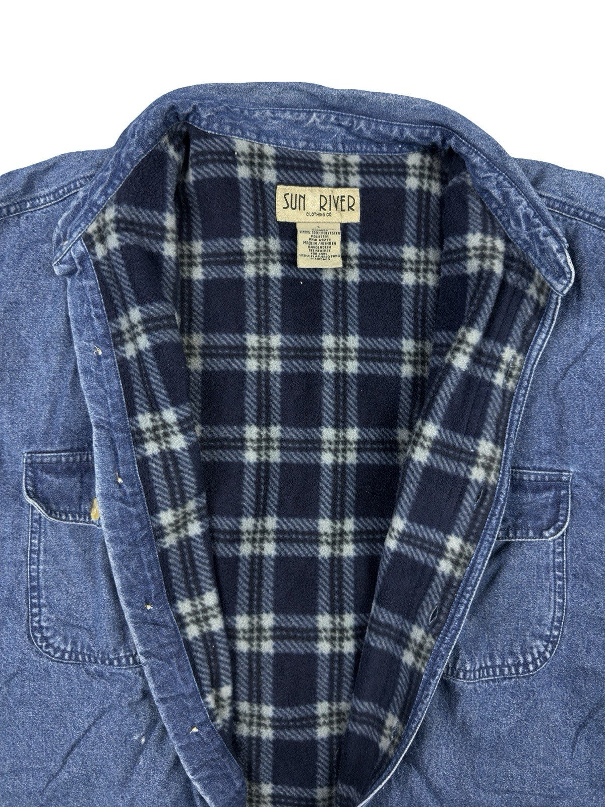 Sun River Vintage Blue Denim Fleece Lined Shirt Jacket Large