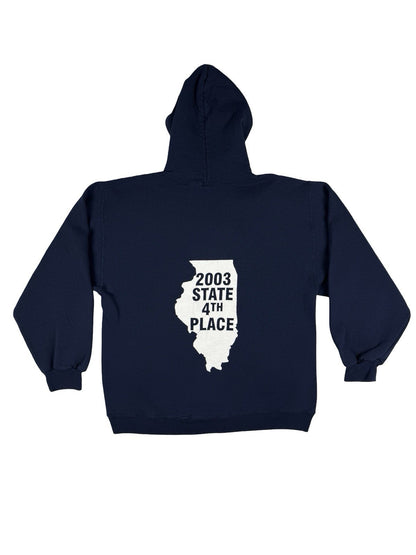 Russell Blue Printed Vtg American School Baseball Hoodie Large