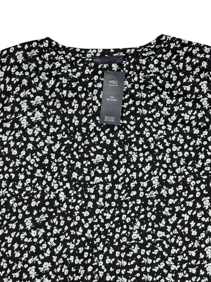 BNWT M&S Black Leopard Print Long Sleeve Polyester Top