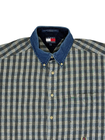 Tommy Hilfiger Blue Check Retro Collared Shirt Large
