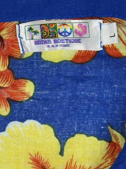 India Boutique Blue Floral Hawaiian Beach Holiday Short Sleeve Shirt Large