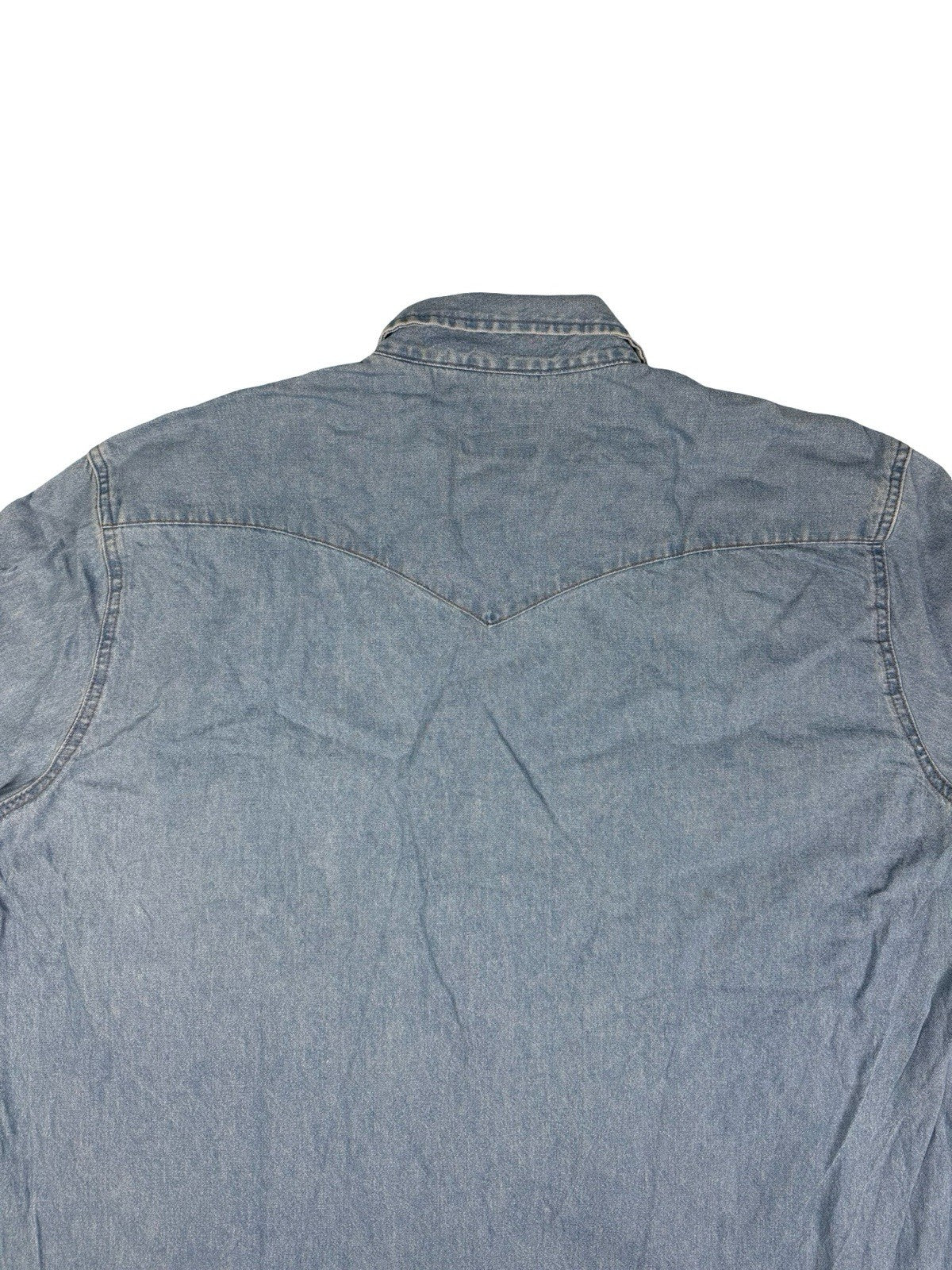 Wrangler Pearl Snap Blue Denim Western Cowboy Shirt 2XL Tall