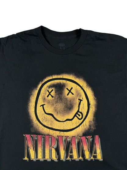 Nirvana Smiley Face Black Graphic Band Top Large