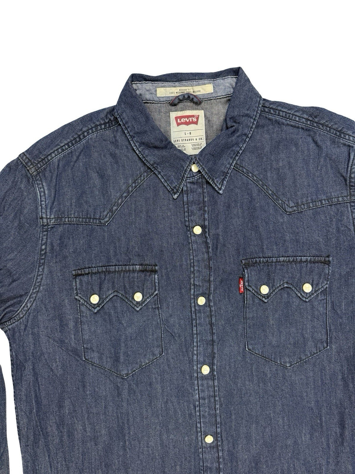 Levi's Blue Pearl Snap Western Denim Shirt Large