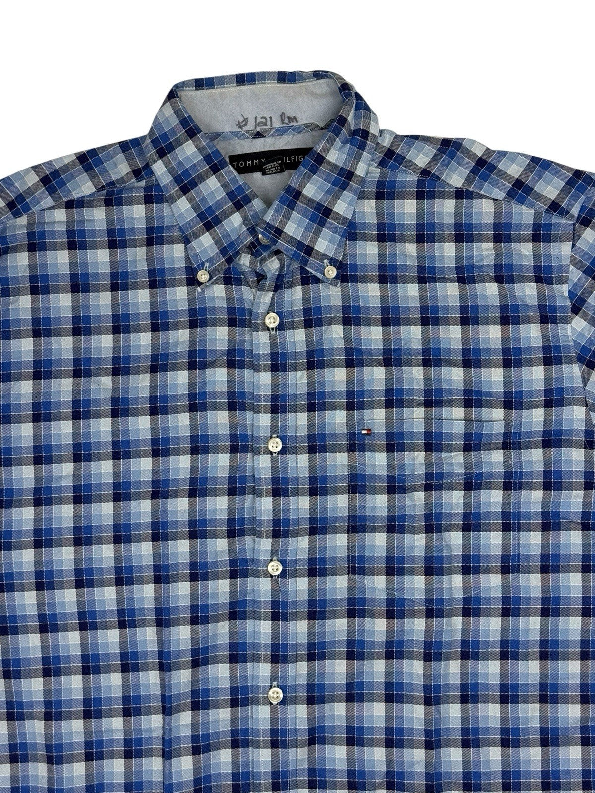 Tommy Hilfiger Blue Plaid Collared Shirt Medium