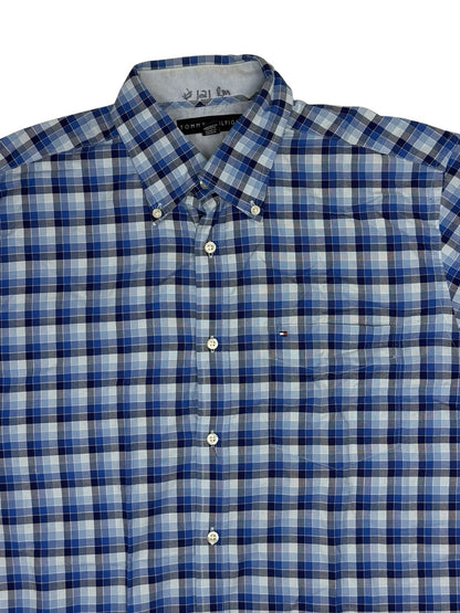 Tommy Hilfiger Blue Plaid Collared Shirt Medium